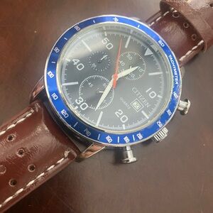 Citizen Blue Bezel Brown Strap 45mm Chronograph Men’s Watch